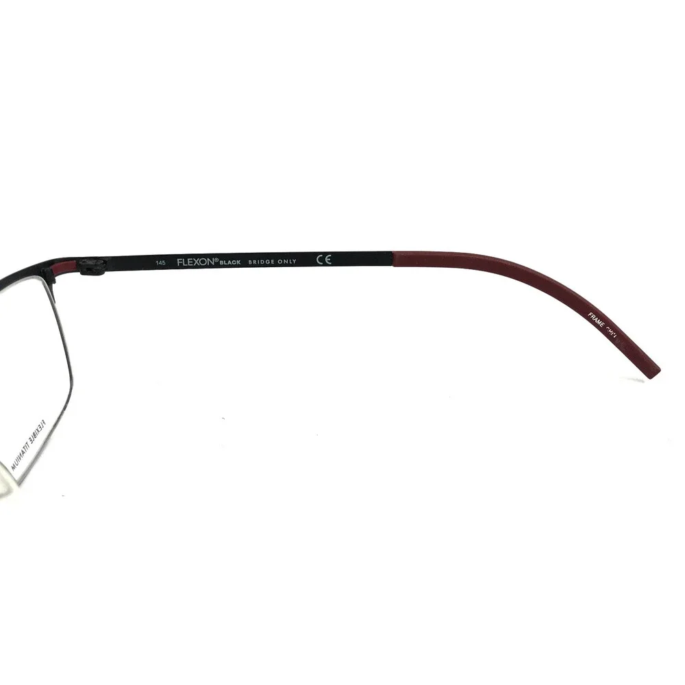 Flexon Eyeglasses Frames B2006 001 Black Red Rectangle Full Rim 52-20-145
